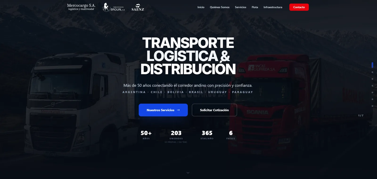 Captura del sitio Saenz - Bagual & Mercocargo